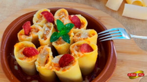 Receta de paccheri rellenos de verduras y chorizo curado de La Abuela Marga