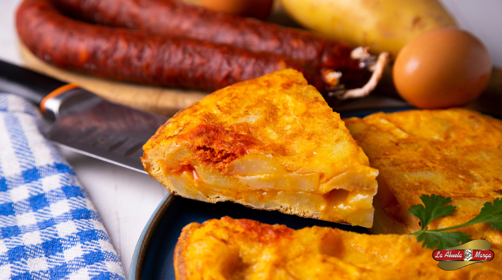 tortilla de patatas con chorizo casera de la abuela marga